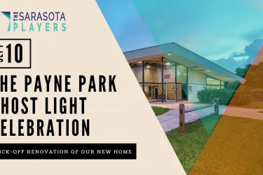 Text that reads The Payne Park Ghost Light Celebration with a photo of Payne Park Auditorium