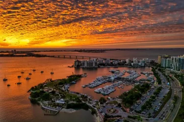 sunset on downtown sarasota and bayfront park