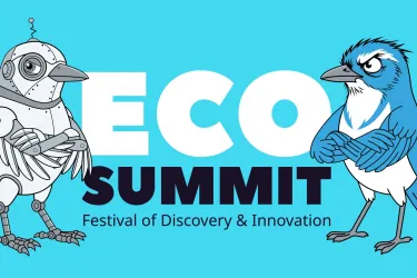 EcoSummit logo featuring cartoon images of a mechanical bird and real bird with the text "Festival of Discovery & Innovation"