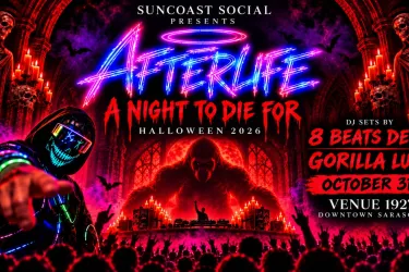 AFTERLIFE Halloween party flyer for October 31, 2026 at Venue 1927, featuring 8 Beats Deep and Gorilla Luke.