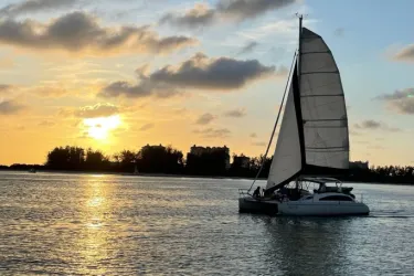 Catamaran Sailing Sunset - This is one of 2, 30' Catamarans you could sail on. Photo