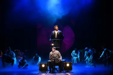 Asolo Rep's World Premiere production of Knoxville - Dwelvan David (back), Paul Alexander Nolan (front) and the cast of the world premiere musical Knoxville at Asolo Rep. Photo by Cliff Roles. Photo