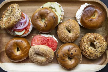 Bagel Brunch - real deal NY bagels -- par baked, flash frozen, shipped from new york and finished that morning in our oven -- and bagel sandwiches, wrapped in white butcher paper, just like you get... Photo